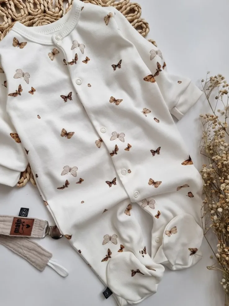 Bawełniany pajac niemowlęcy ze stópkami boho motyle (Kopia)