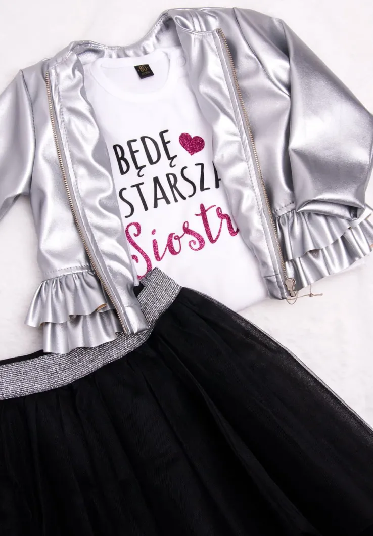 Będę starszą siostrą body z falbankami przy rękawkach