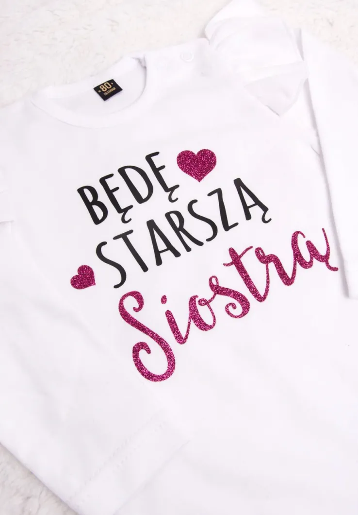 Będę starszą siostrą body z falbankami przy rękawkach