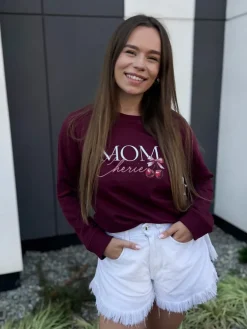 Bluza damska bordowa z nadrukiem Mom Cherie