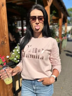 Bluza damska brudny róż z nadrukiem Ciao Mamita