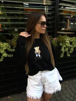 Bluza damska czarna z nadrukiem misia