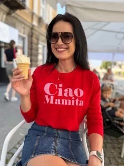 Bluza damska czerwona z nadrukiem Ciao Mamita