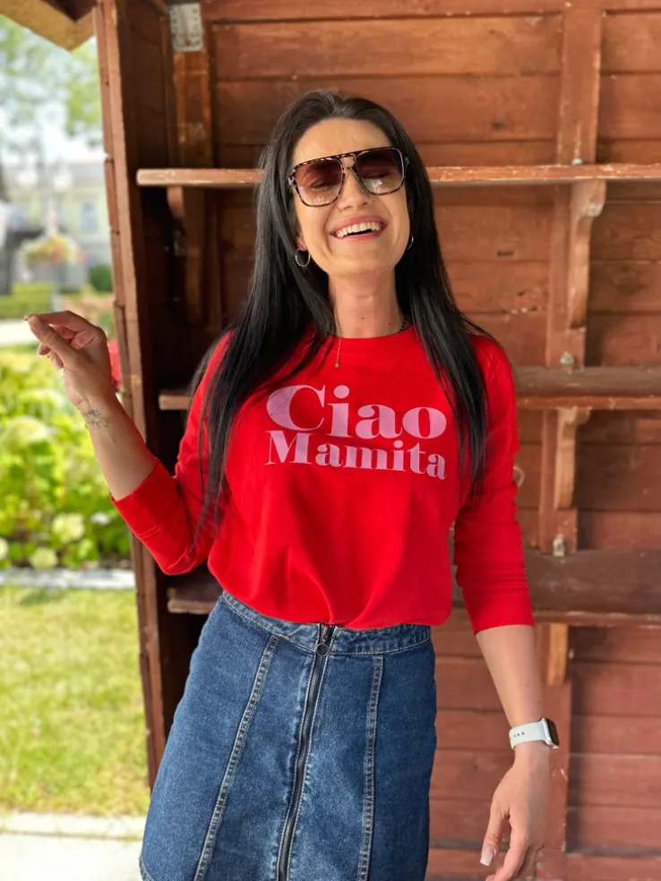 Bluza damska czerwona z nadrukiem Ciao Mamita