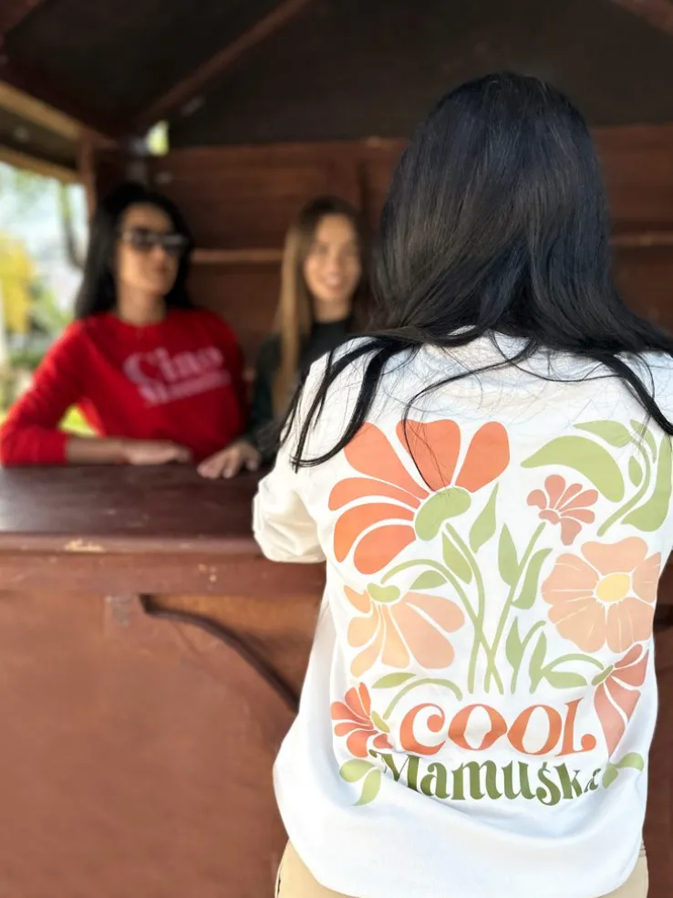 Bluza damska jasny beż z nadrukiem cool mamuśka