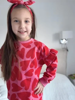 Bluza dla dziewczynki z falbankami serca na różu