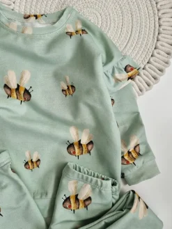Bluza dla dziewczynki z falbankami pszczółki na zieleni