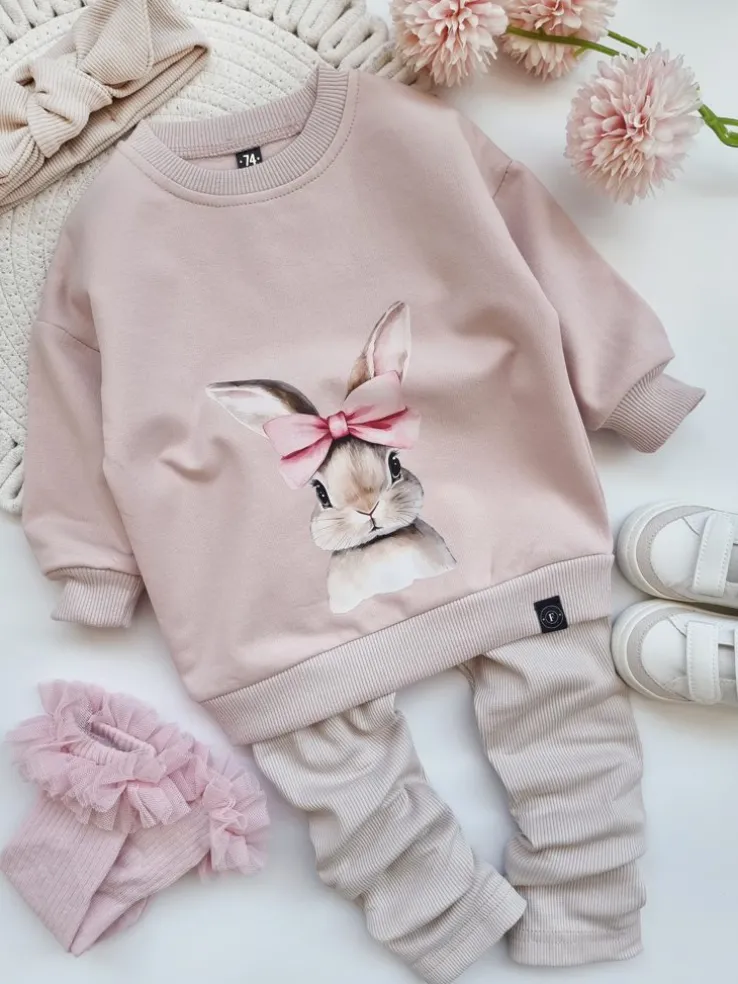 Bluza dziecięca króliczek z różową kokardą