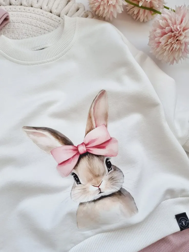 Bluza dziecięca króliczek z różową kokardą