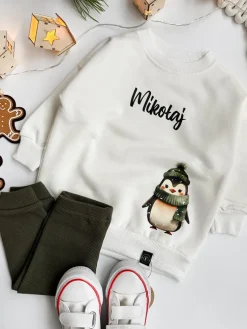Bluza dziecięca pingwinek w zielonej czapce