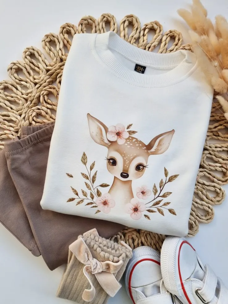 Bluza dziecięca sarenka z różowymi kwiatuszkami