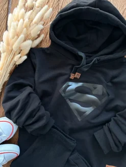 Bluza dziecięca z kapturem z czarnym znakiem supermena