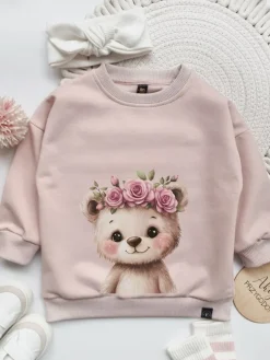 Bluza dziecięca z nadrukiem misia w wianku
