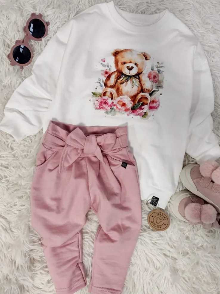 Bluza dziecięca z nadrukiem misia w kwiatach