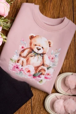 Bluza dziecięca z nadrukiem misia w kwiatach