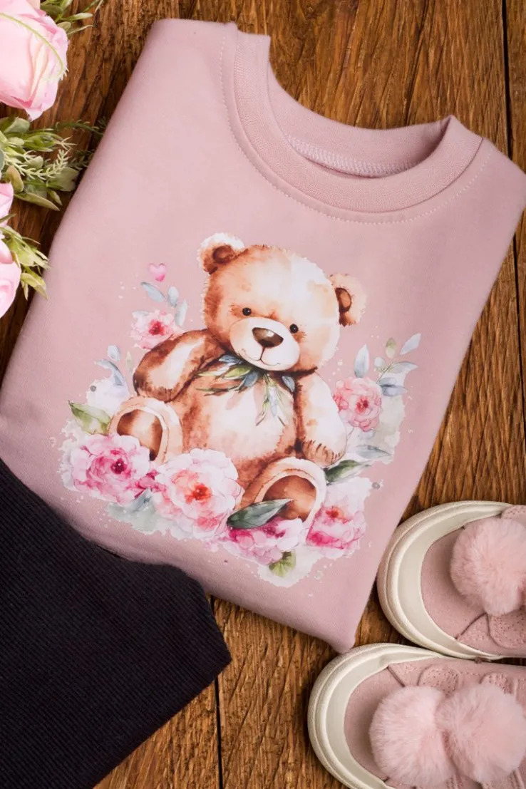 Bluza dziecięca z nadrukiem misia w kwiatach