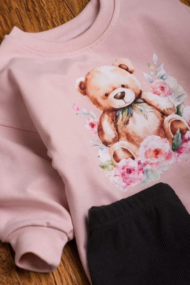 Bluza dziecięca z nadrukiem misia w kwiatach