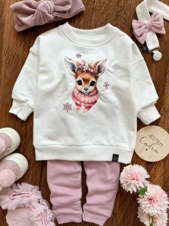 Bluza dziecięca z nadrukiem sarenki w szaliku