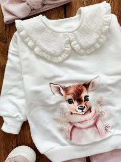 Bluza dziecięca z nadrukiem zimowej sarenki w szaliku