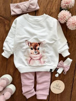 Bluza dziecięca z nadrukiem zimowej sarenki w szaliku