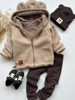 Bluza teddy z uszkami misia beżowa