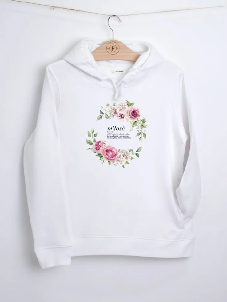 Bluza unisex z kapturem z kwiatowym wieńcem miłość definicja