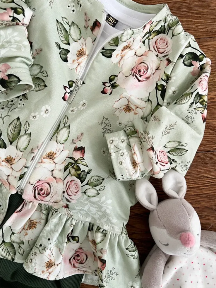 Bluza z baskinką róże na pistacji