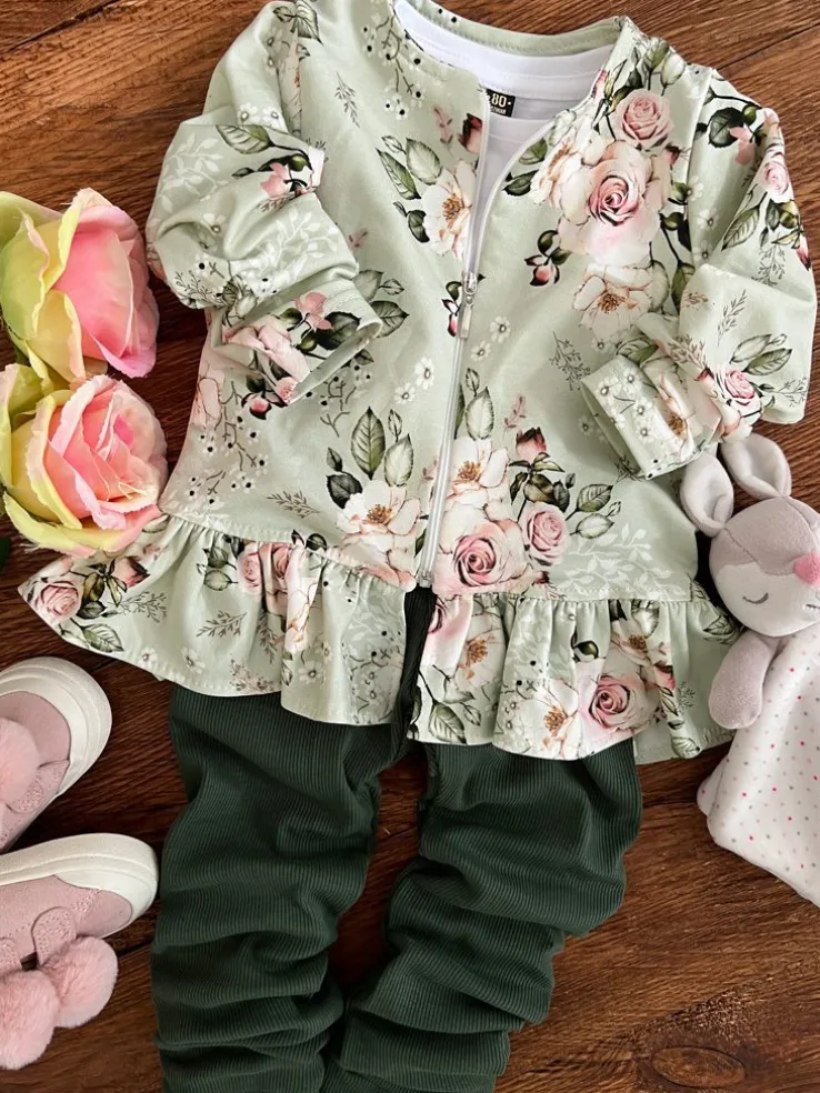 Bluza z baskinką róże na pistacji
