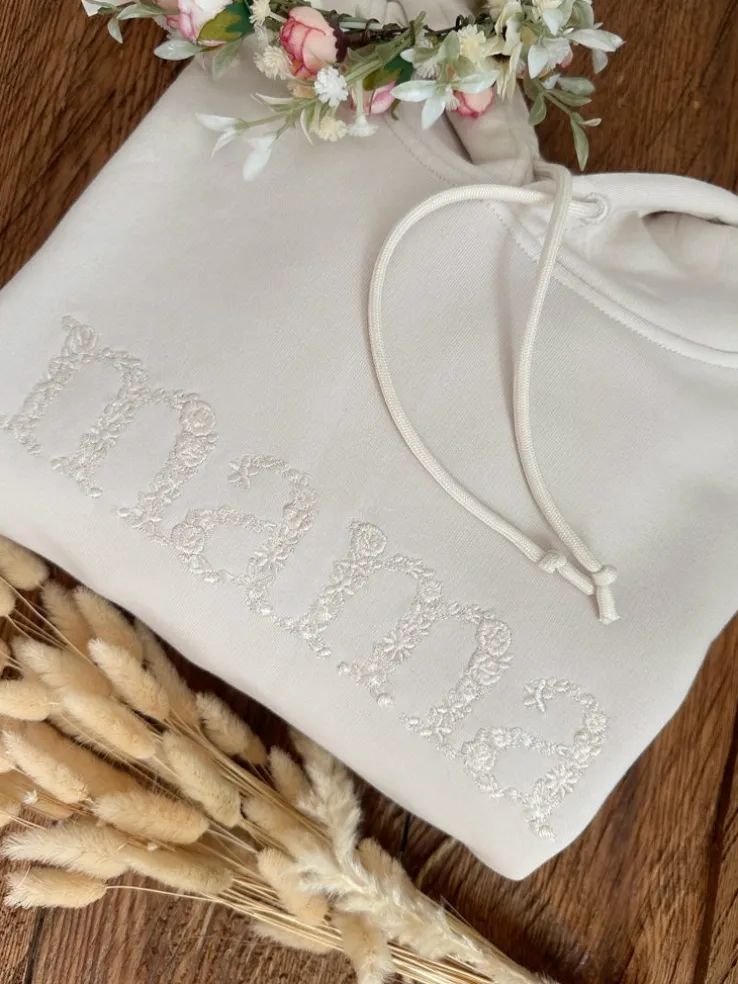 Bluza z kapturem jasny beż z haftem mama