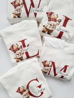 Bluza z kapturem z uszkami inicjał z misiem