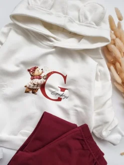 Bluza z kapturem z uszkami inicjał z misiem