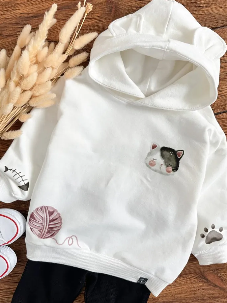 Bluza z kapturem z uszkami kot i włóczka