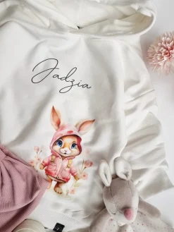 Bluza z kapturem z uszkami króliczek w różowej kurtce