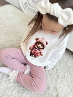 Bluza z kapturem z uszkami miś w różowej kurtce