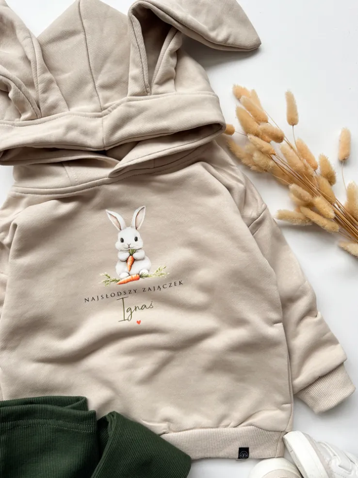 Bluza z kapturem z uszkami zajączka najsłodszy zajączek z marcheweczką