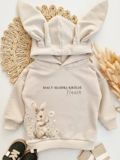 Bluza z kapturem z uszkami zajączka mały słodki króliś na łące