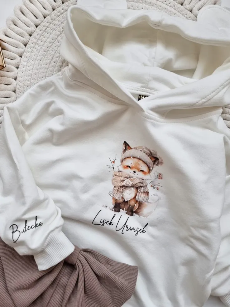 Bluza z kapturem z uszkami zimowy lisek urwisek