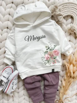 Bluza z kapturem z uszkami z nadrukiem kwiatów