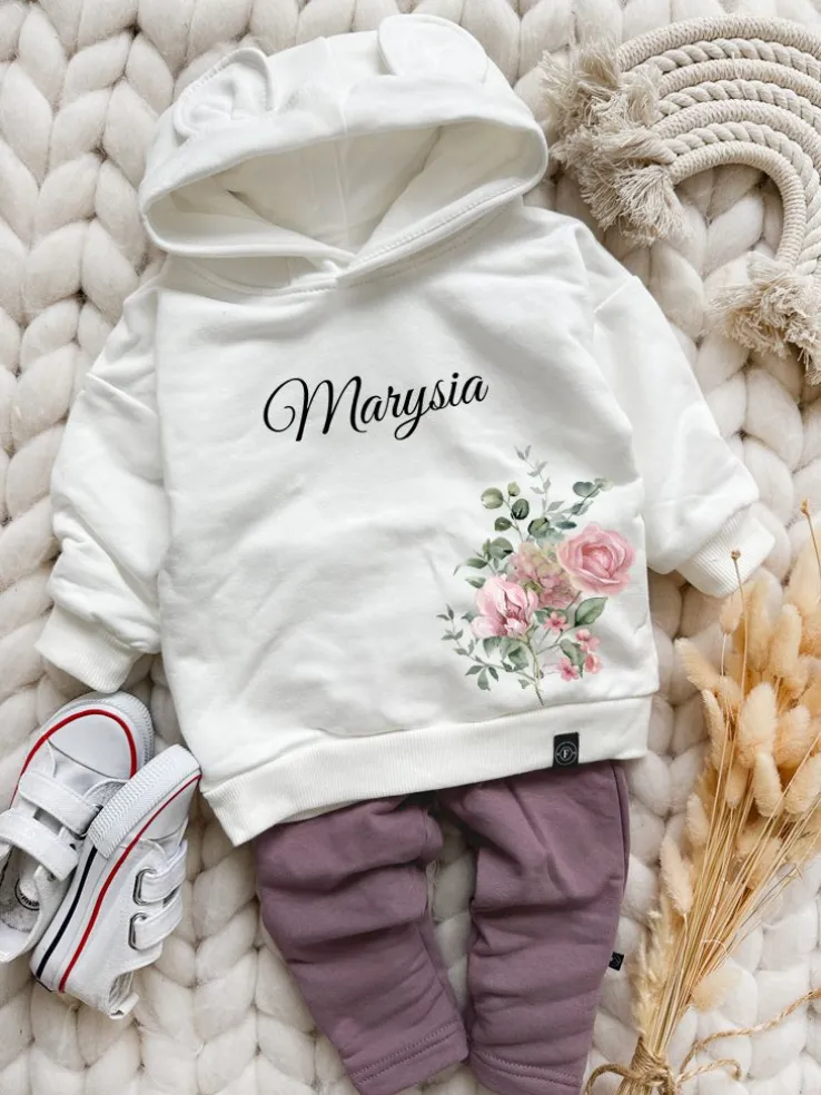 Bluza z kapturem z uszkami z nadrukiem kwiatów