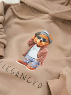 Bluza z kapturem z uszkami z nadrukiem misia elegancko