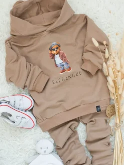 Bluza z kapturem z uszkami z nadrukiem misia elegancko