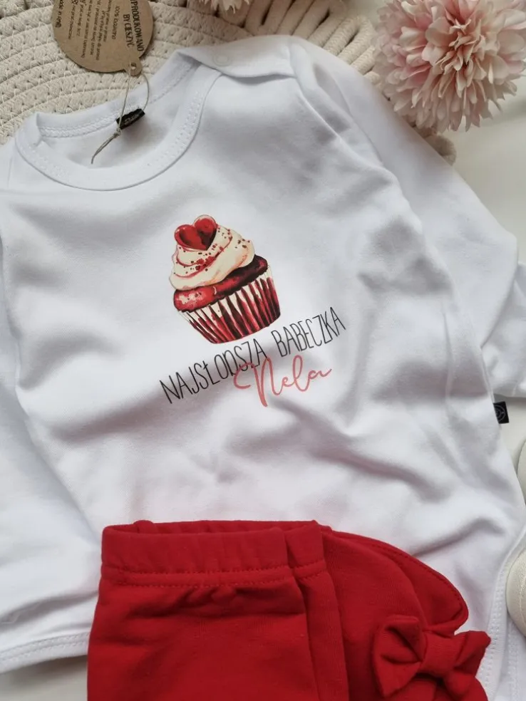 Body dla niemowlaka z nadrukiem najsłodsza babeczka