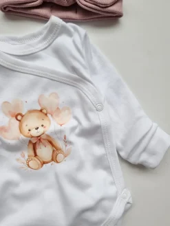 Body kopertowe misio z kokardą i balonami