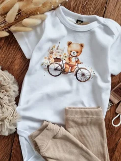 Body niemowlęce misio na rowerze