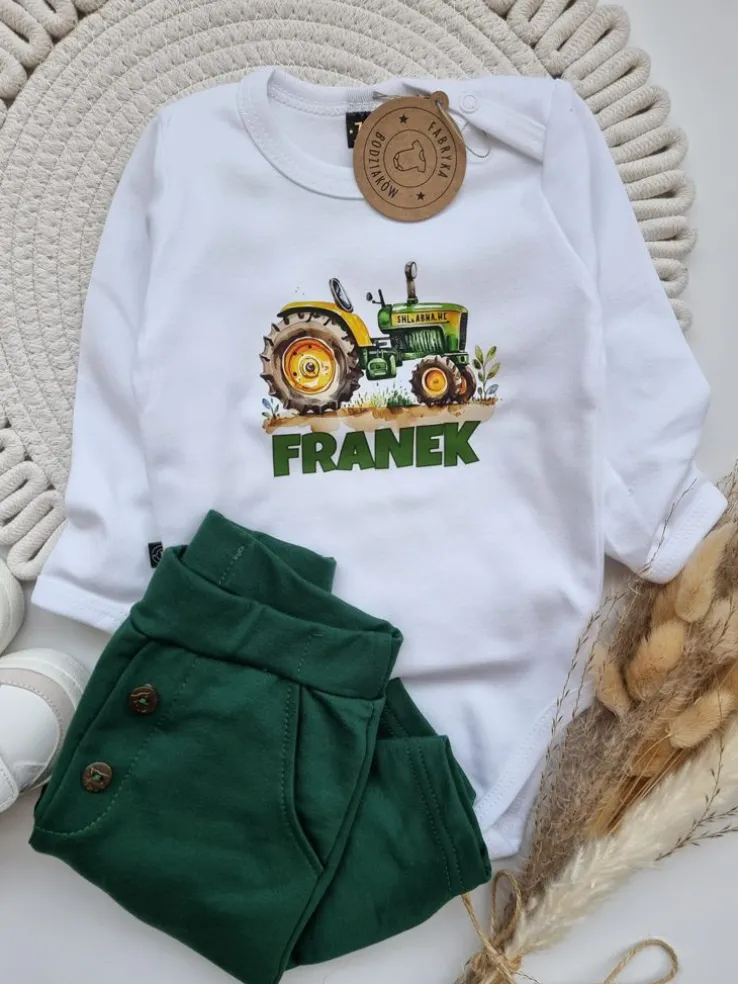 Body niemowlęce zielony traktor