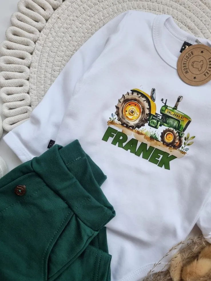 Body niemowlęce zielony traktor