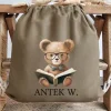 Brązowy worek dla dziecka miś z książką + imię