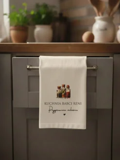 Ściereczka kuchenna z nadrukiem kuchnia przyprawiona miłością