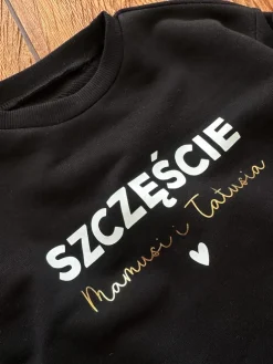 Czarny komplet dresowy szczęście mamusi i tatusia bluza + spodnie