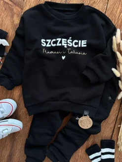 Czarny komplet dresowy szczęście mamusi i tatusia bluza + spodnie